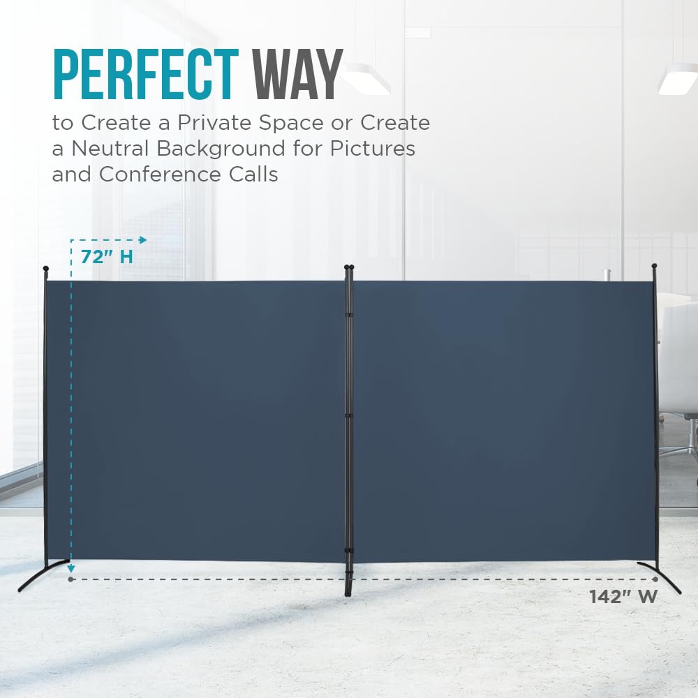 SteelAid Room Divider (Double Panel) – Folding Partition Privacy Screen for Office, Classroom, Dorm Room, Kids Room, Studio, Conference - 142" x 72" - Easy to Assemble, Freestanding & Foldable