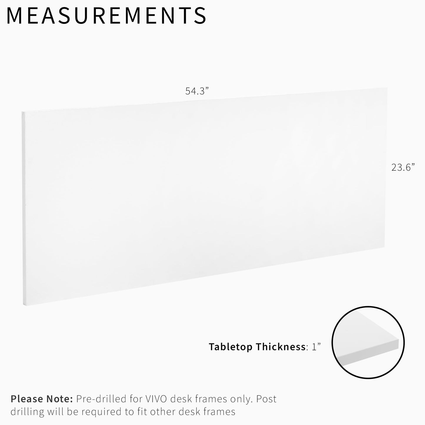 VIVO 55 x 24 inch Universal Solid One-Piece Square Corner Table Top for Standard and Sit to Stand Height Adjustable Home and Office Desk Frames, White, DESK-TOP55W-S