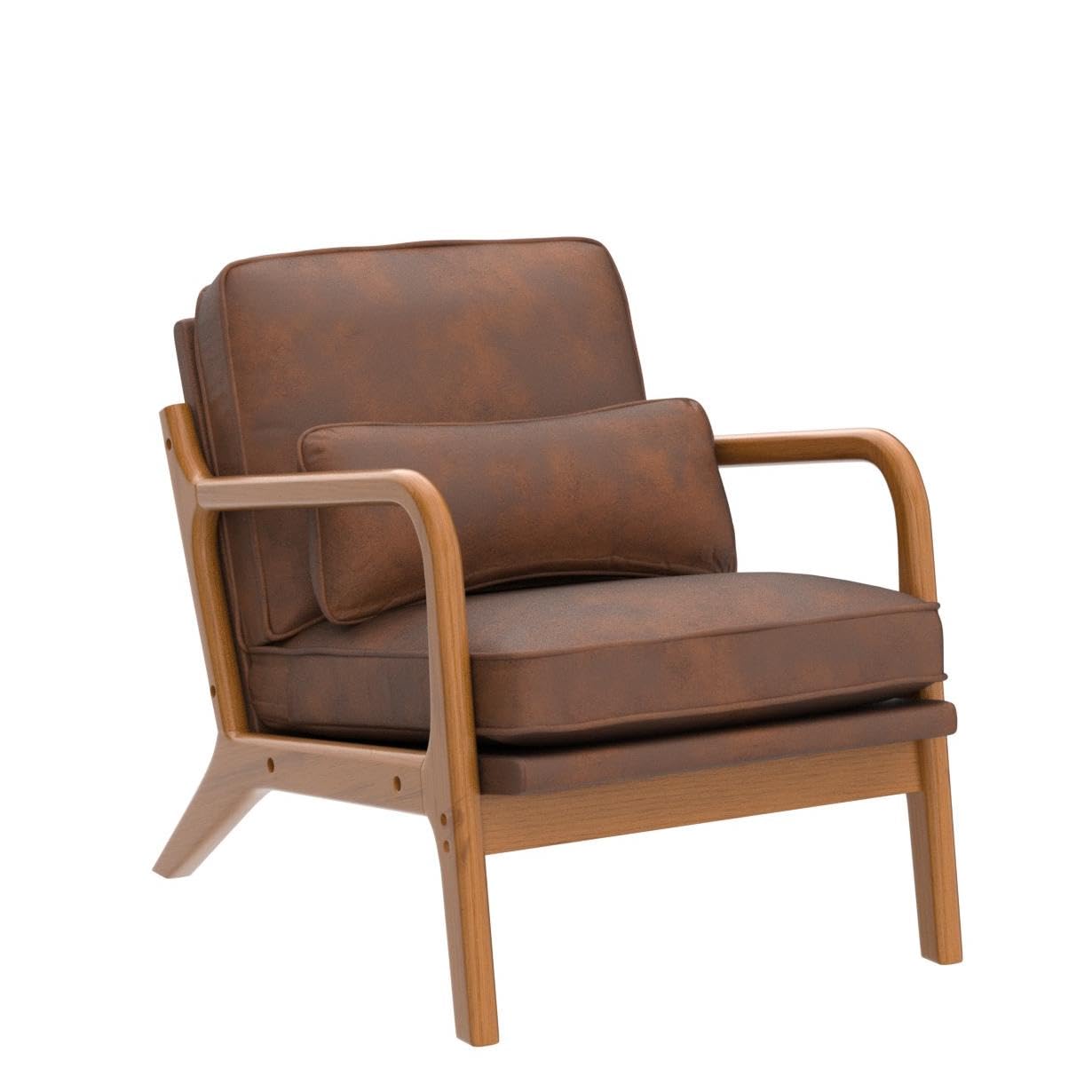 Karl home Accent Chair Mid-Century Modern Chair with Pillow Bronzing Cloth Upholstered Lounge Arm Chair with Solid Wood Frame & Soft Cushion for Living Room, Bedroom, Balcony, Brown