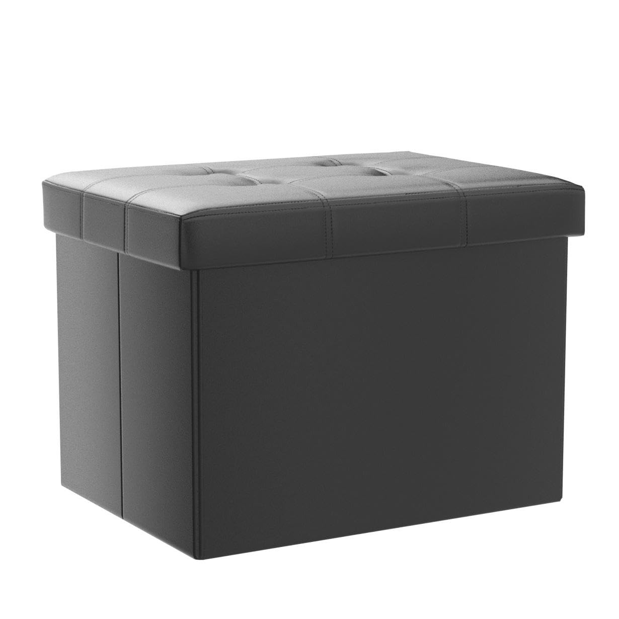 AmasSmile Storage Ottoman Folding Foot Rest Stool, Leather Footstool Bench, Short Ottoman Stool, Storage Foot Rest Store, Books (Black-2pc, 17" D x 13" W x 13" H)