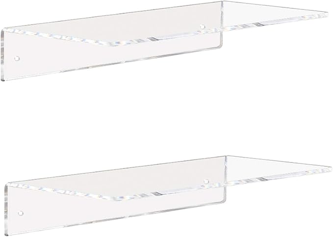 Weiai Clear Acrylic Shelves 12 Inch, Floating Wall Mounted Shelf