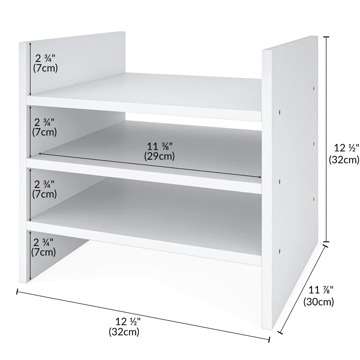 Ballucci 4-Tier Paper Sorter and File Organizer for Desk, Wood Mail Sorter, Fits into IKEA Kallax and ClosetMaid Cube Storage Shelves, Paper Tray, Mail Holder Stand for Classroom, Office, White