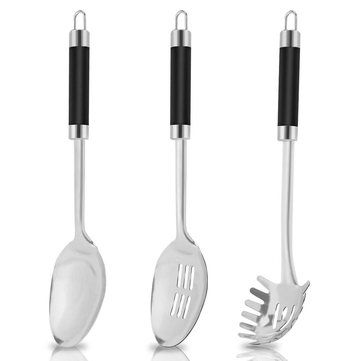 3-Piece,Stainless Steel Serving spoons set with Slotted Spoon, Serving and Spaghetti Spoon, kitchen cooking serving utensils set cooking spoon.