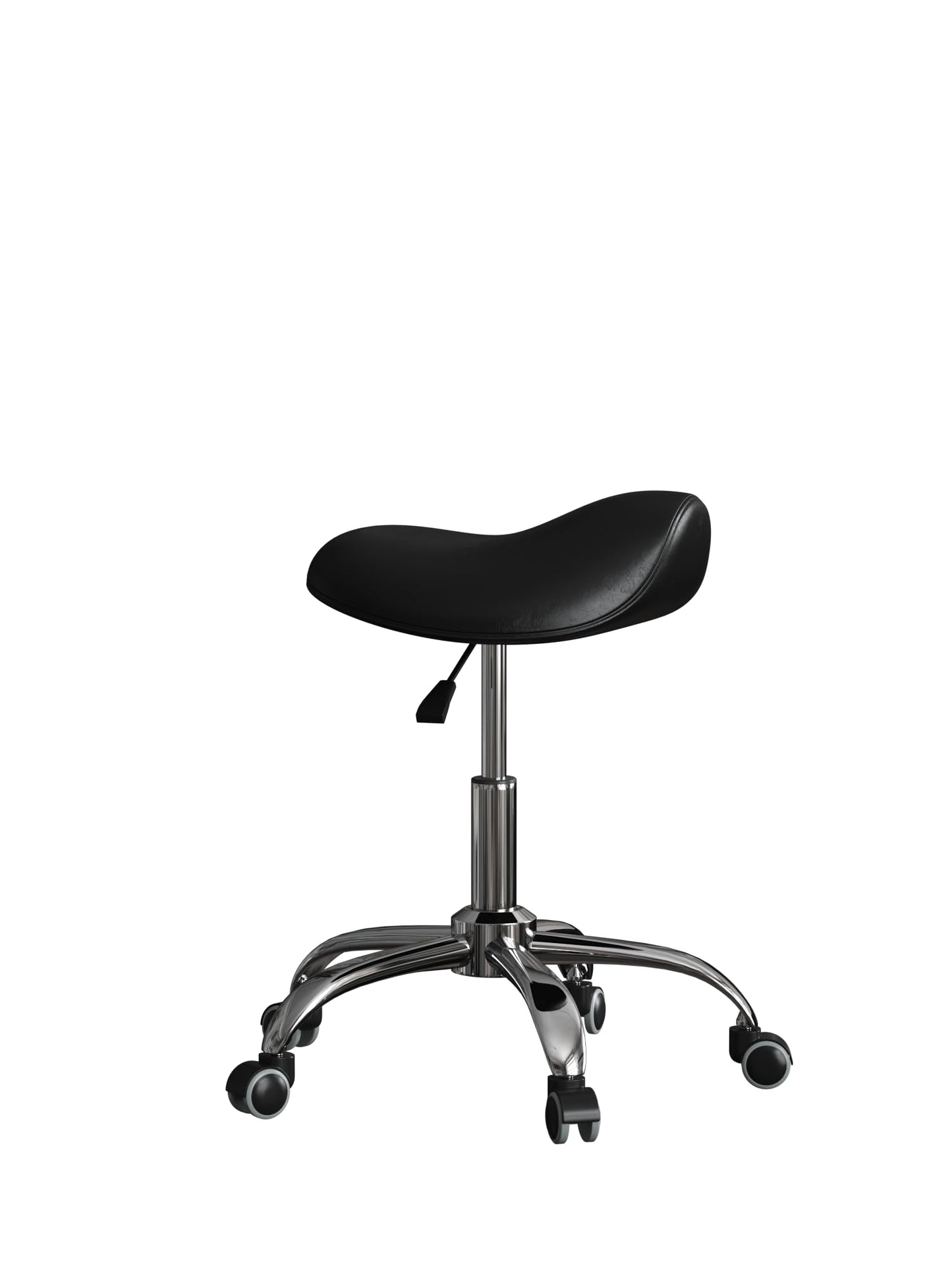 CAISHI Saddle Stool with Wheels, Ergonomic Rolling Height Adjustable Chair for Medical Clinic Dental Tattoo Hair Stylist Salon Facial Nail Artist Spa, Swivel Pu Leather Stool,Black