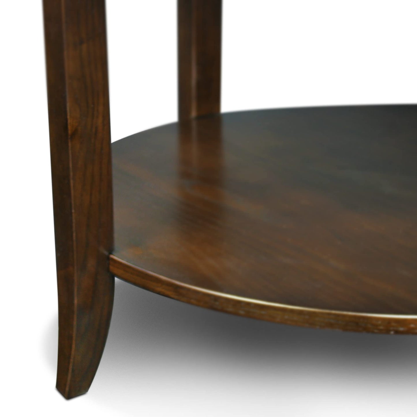 Leick Home Sheldon Coffee Table, Solid Wood, Round, with Glass Top and Shelf, Chocolate Oak, 10037