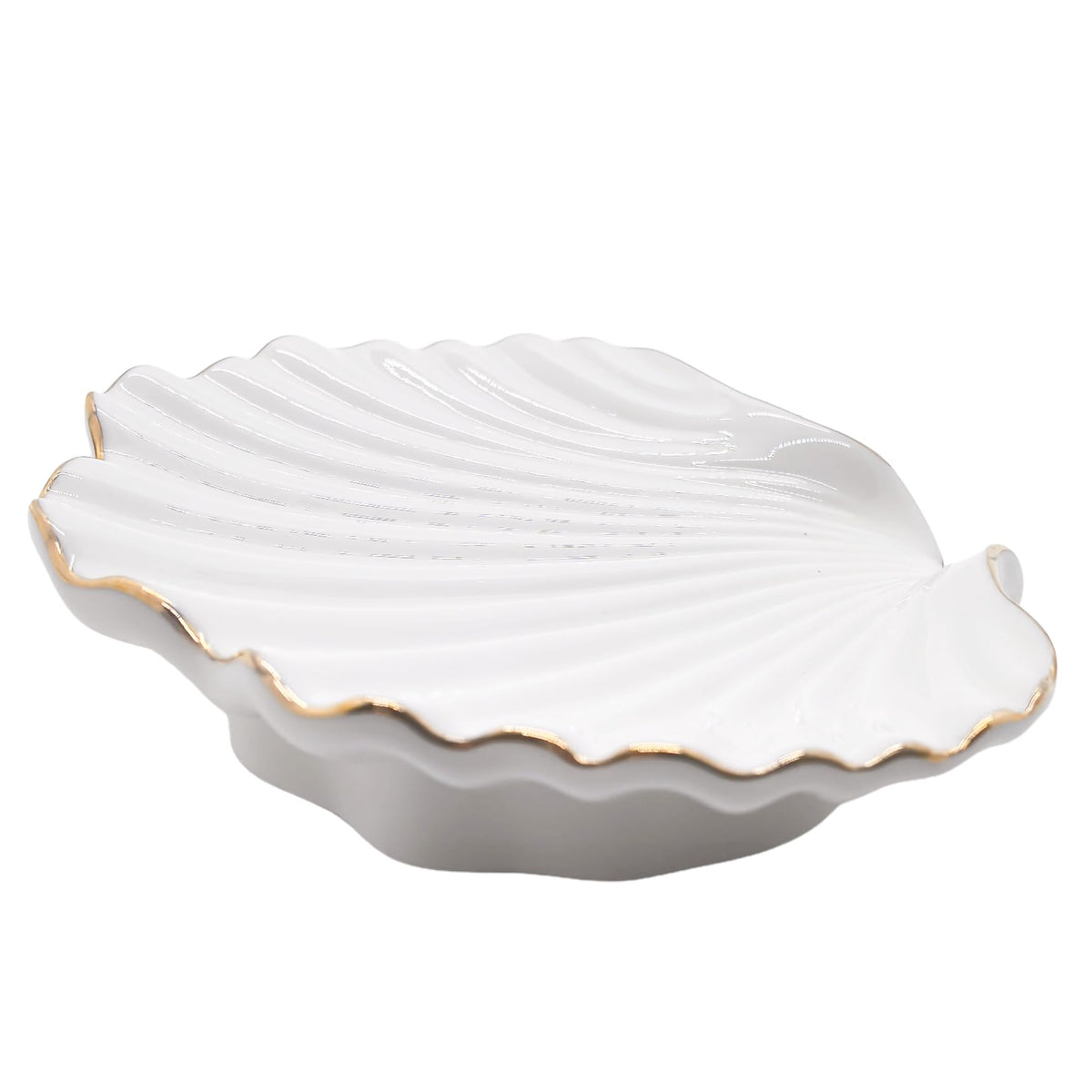 Ceramic Soap Dish Self-Draining Lotus Leaf Soap Holder Soap Saver for Bathroom,Kitchen,Sink,Bathtub(Shell White)