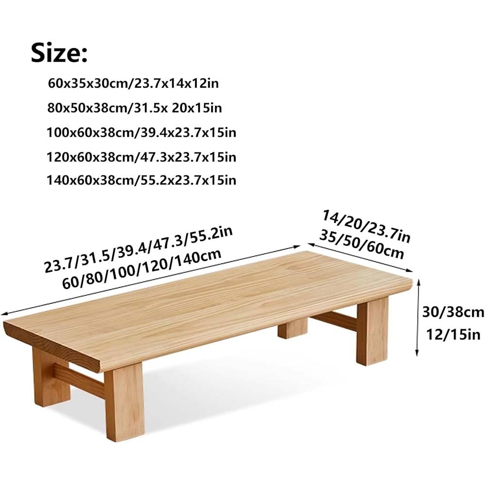 GHHDPXM Japanese Low Coffee Table Solid Wood Table Small Palace Style Floor Table Brown Ideal for Sitting 80 x 50 x 38 cm Perfect for Living Room & Zen Spaces.