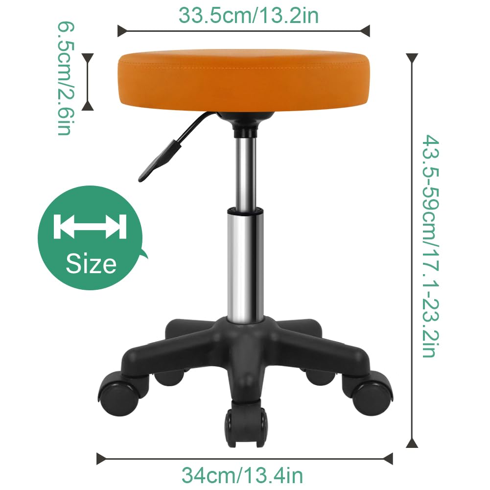 FURWOO Round Rolling Stool Height Adjustable Stool with Wheels for Spa Salon Massage Pale Brown