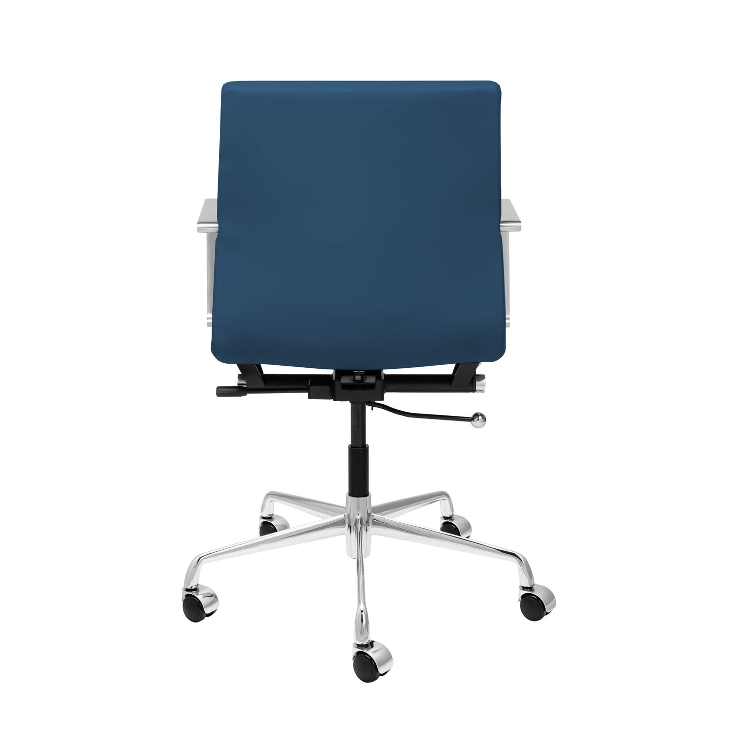 Laura Davidson Furniture SOHO II Ribbed Office Chair - Mid Back Desk Chair, Ergonomically Designed with Arm Rest & Swivel, Made of Faux Leather, Dark Blue, Computer Chair