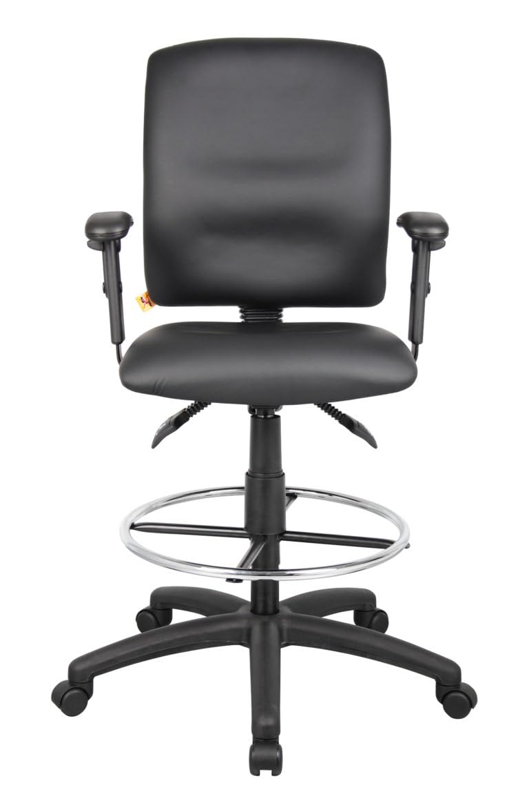 BOSS Office Products B1646 Multi-Function LeatherPlus Drafting Stool with Adjustable Arms, Black