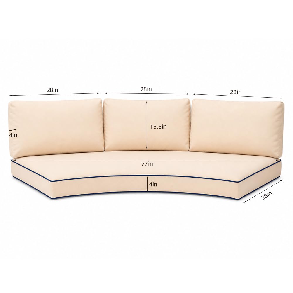 ALUXY Outdoor Half Moon Sofa Cushion 4-Piece Set, Curved Patio Furniture Cushions, Waterproof with Bolster Pillows, Thick & Comfortable, Zippered Removable Cover, Full Cushion Set (Beige)