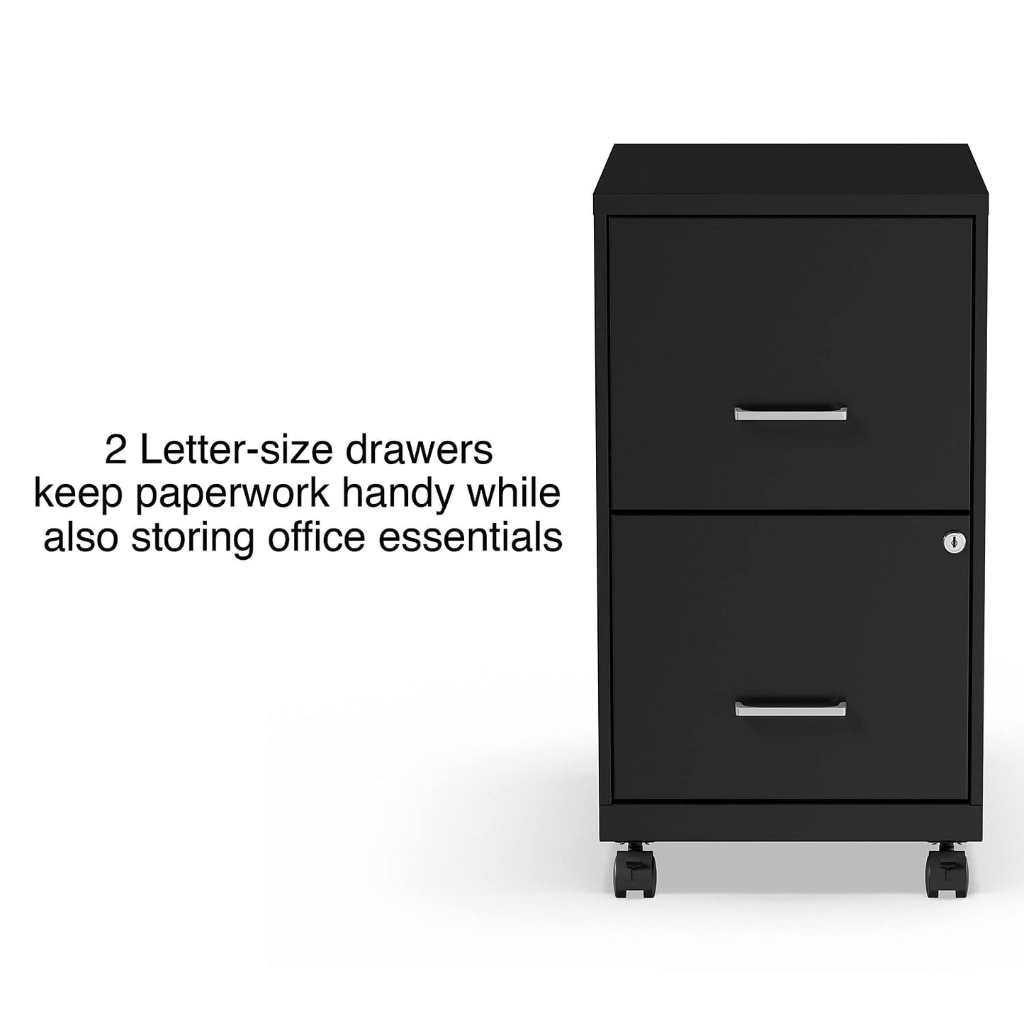 Staples 2-Drawer Vertical File Cabinet, Letter Size Documents, Lockable & Mobile, 18" D x 14" W x 26.3" H, Black