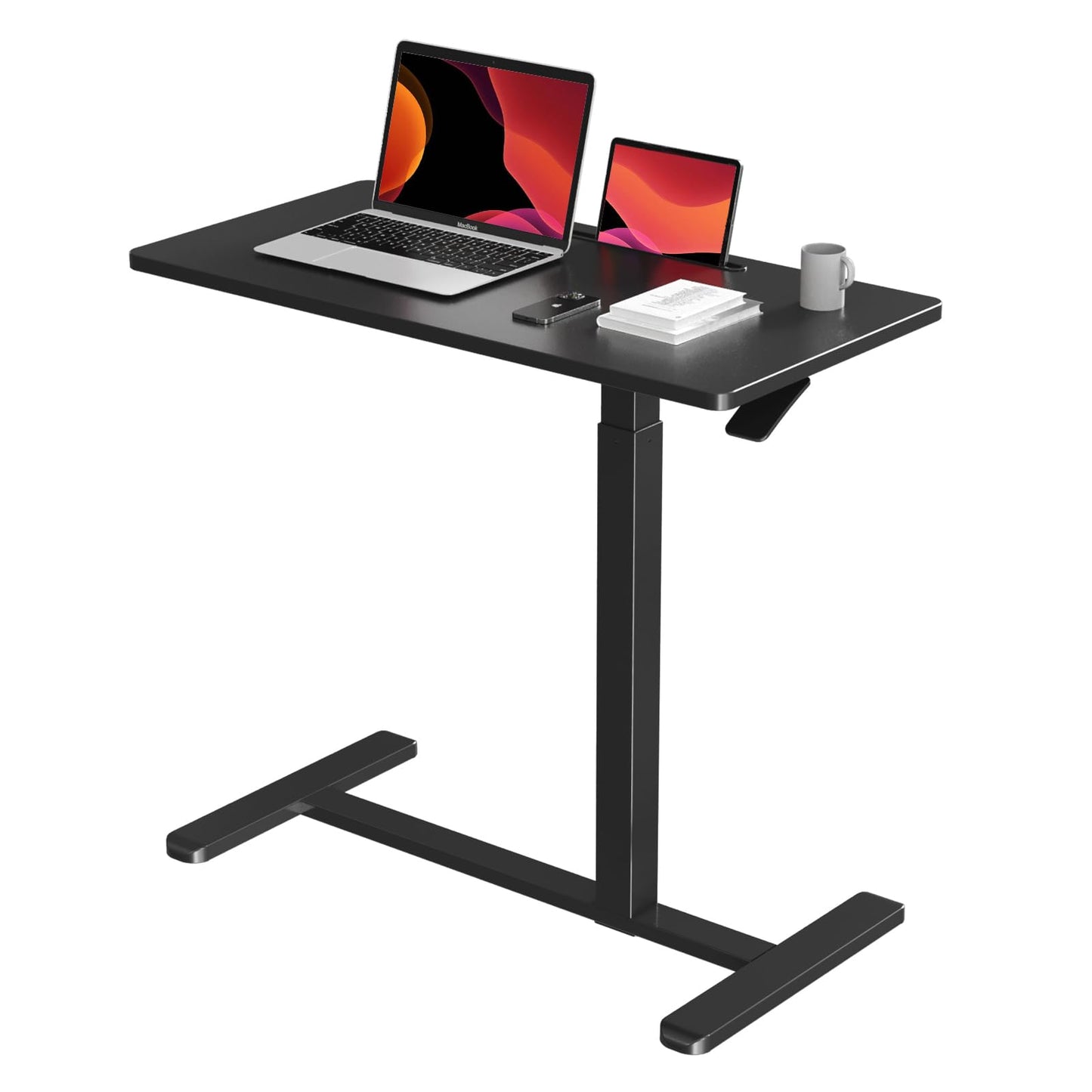 Gibbon Mounts Mobile Standing Desk, Pneumatic Adjustable Rolling Desk(31.5 Inches), Portable Laptop Desk with Wheels, Overbed Bedside Table Laptop Table for Couch, Home, Office, Black