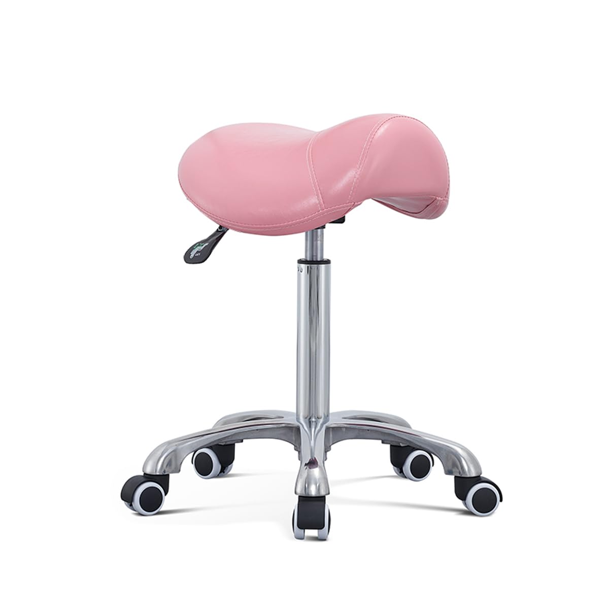 Antlu Saddle Stool Rolling Chair for Massage Clinic Spa Salon Cutting, Saddle Rolling Stool with Wheels Adjustable Height (Pink)