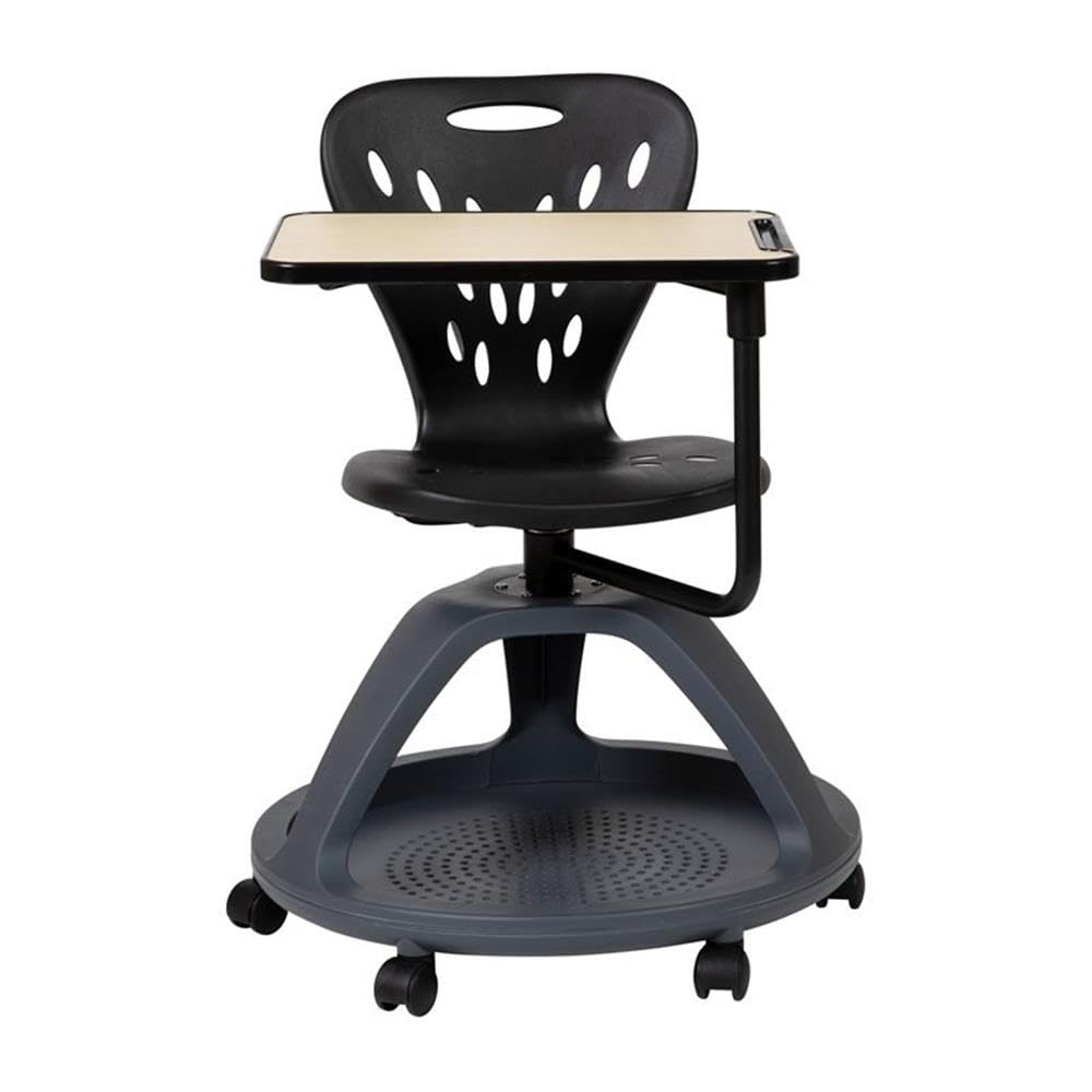 Flash Furniture Laikyn Black Mobile Desk Chair with 360 Degree Tablet Rotation and Under Seat Storage Cubby