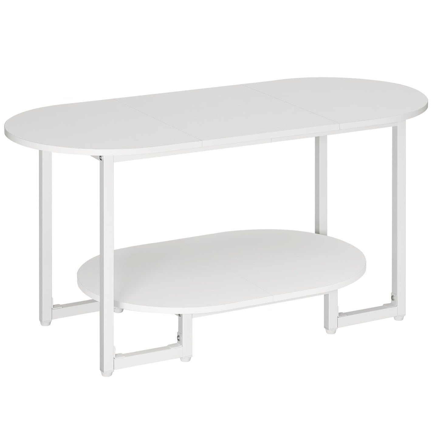 HOOBRO Coffee Table for Living Room, Oval Small Coffee Table with 2-Tier Open Storage Shelf, Industrial Cocktail Tea Table, Wooden Desktop Center Table, Farmhouse, Home Office, White WW09KF01