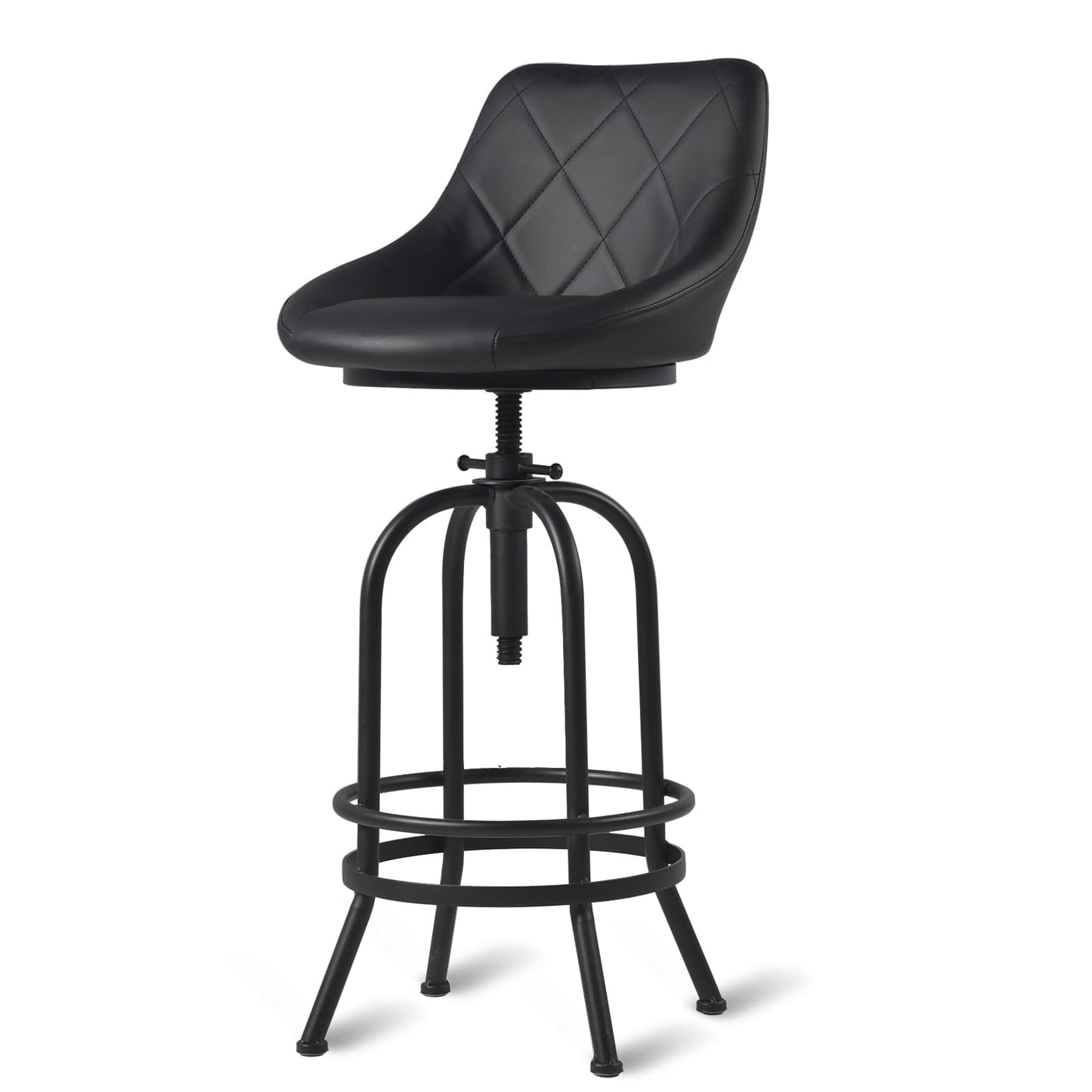 BOKKOLIK Industrial Bar Stool with Leather Backrest 26-32inch Height Adjustable Rustic Swivel Office Chairs Vintage Pub Stools for Kitchen Island Dining Room Living Room
