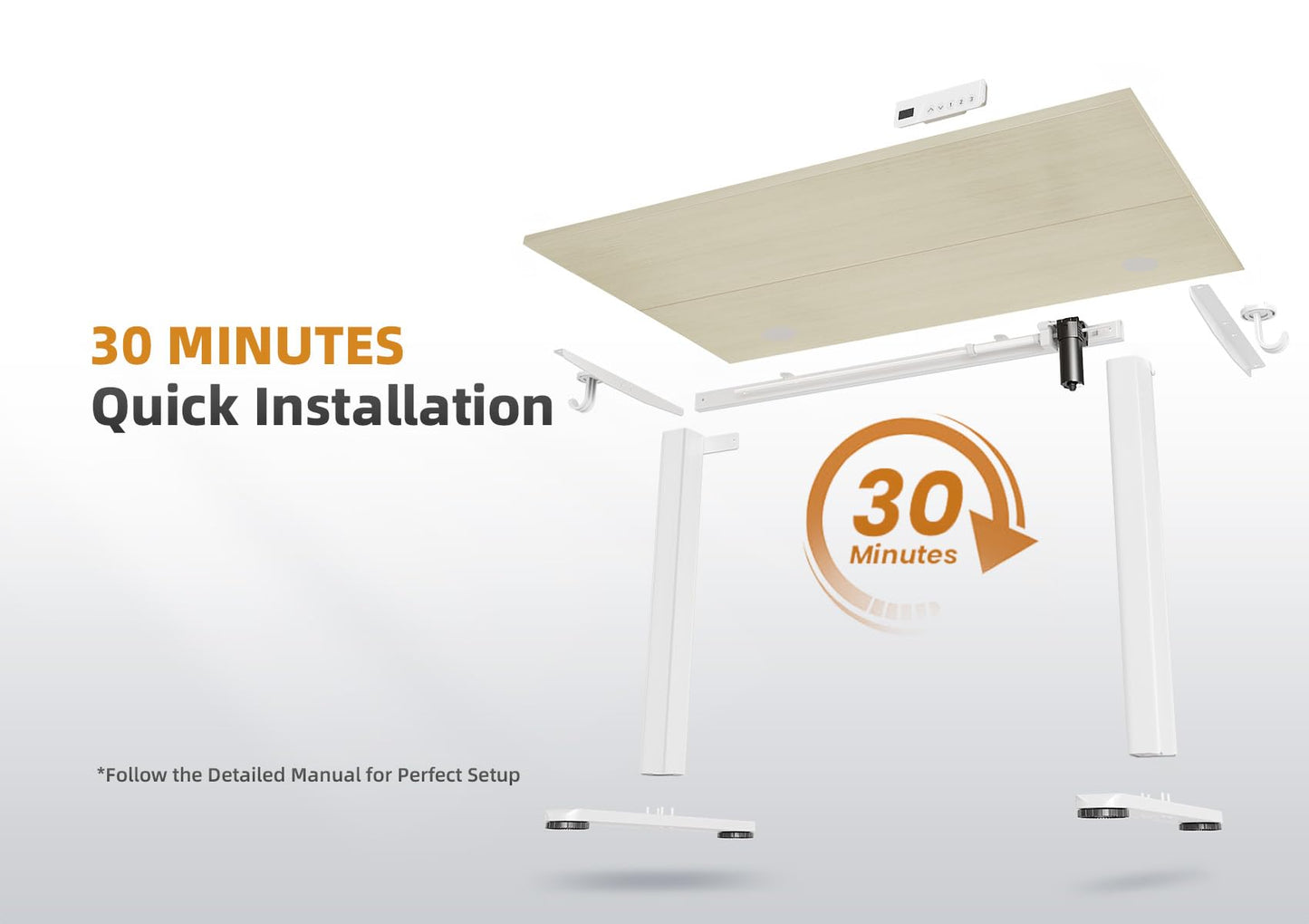 YDN Electric Standing Desk Adjustable Height, 40 x 24 Inches Stand up Desk with Cable Management, Home Office Desks with Splice Board & White Frame, Nature Top