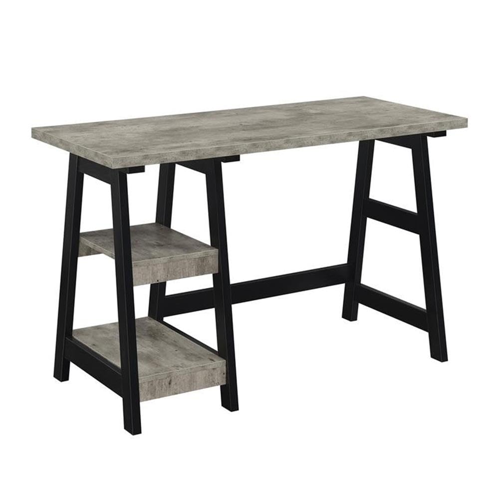 Convenience Concepts Designs2Go Trestle Desk 47" - Modern Desk or Vanity with Shelves, for Office, Dorm, Living Room, Faux Birch/Black