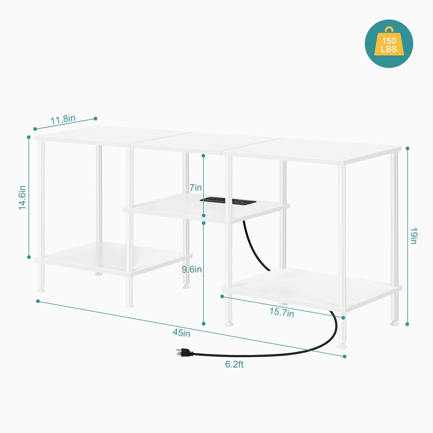 White TV Stand Bedroom with Power Outlets, Small Entertainment Center Stand with Open Storage Shelves for TVs up to 50 Inch, Wood TV Media Console Table with for Living Room, Bedroom