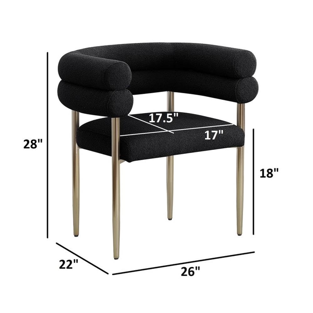 Modern Double Bolster Dining Chairs Set of 2, Teddy Upholstered Tub Chairs with Gold Base, Mid-Century Accent Chairs for Dining Room, Living Room, & Office (Black Teddy/Gold)