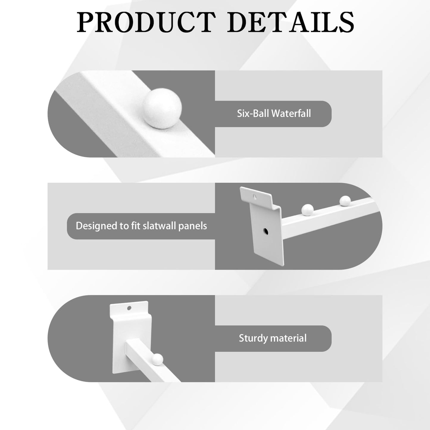 LECEHIVO 14 Pcs 15.7 Inch 6 Ball Waterfall Slatwall Hooks Metal Slat Wall Hanging Board Accessories Heavy Duty Pegs Panel Display for Clothing Retail Shop Garage (White)
