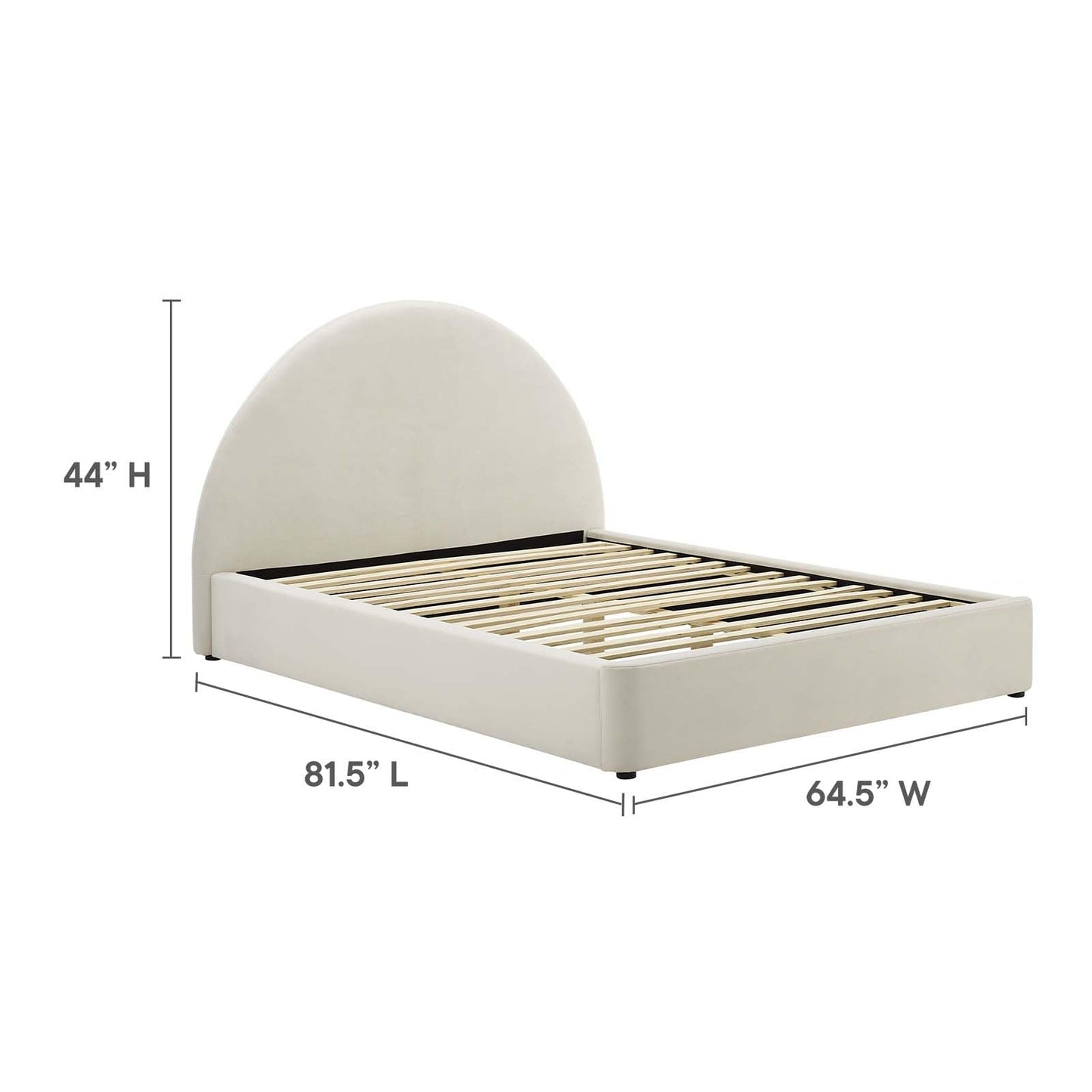 Modway Resort Full Size Platform Bed with Arch Shaped Round Headboard in Alabaster, Upholstered Velvet Bed Frameain-Resistant Performance Velvet, Soft Cloud Bed Frame, No Box Spring Needed