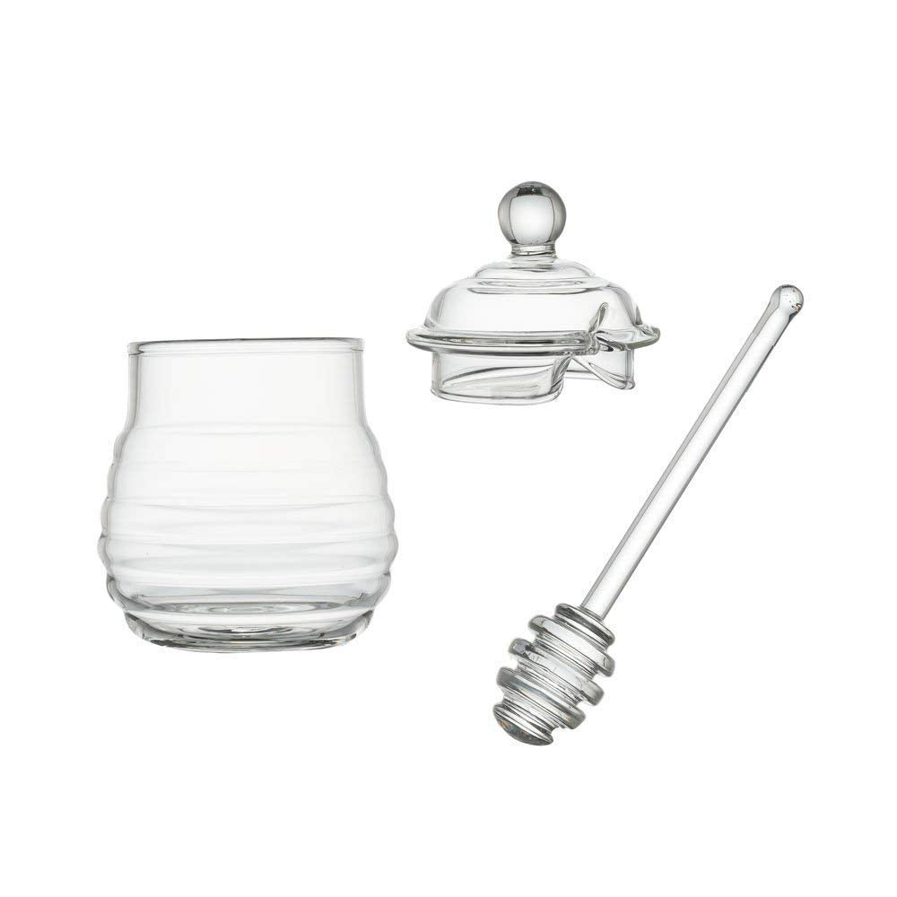 Mkouo Honey Jar with Honey Spoon for Serving Honey and Syrup, 9 Ounce/255 ml
