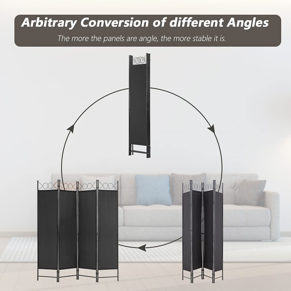 4 Panel Room Divider 5.6FT Steel Frame Screen Folding Privacy Divider Freestanding Partition for Home Office Bedroom, Black
