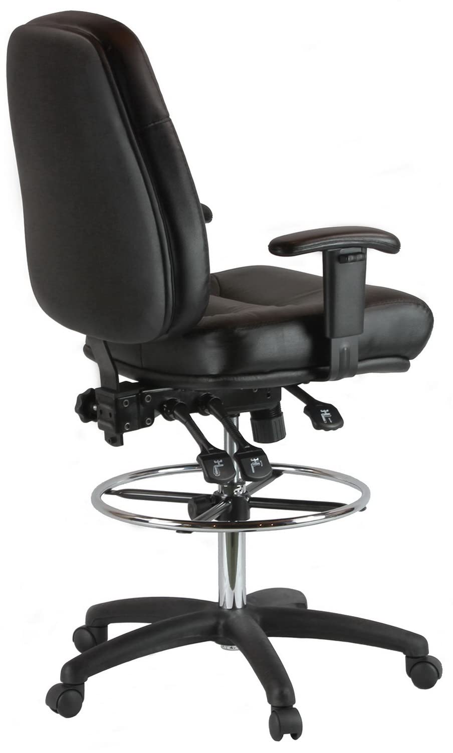 Harwick Premium Leather Drafting Chair with Arms - Black Leather