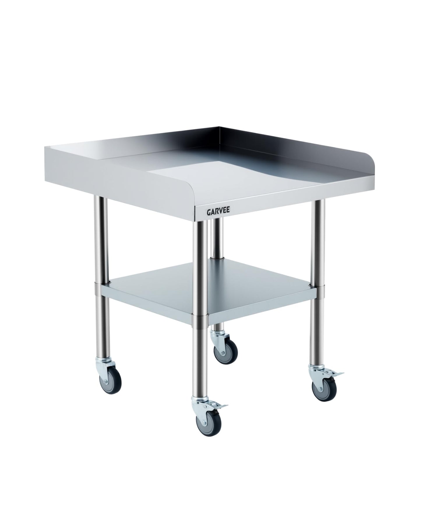 Stainless Steel Work Table 24x24 Inch with Wheels & 3-Sided Backsplash, Heavy Duty Commercial Prep Table, Adjustable Shelves, 4 Casters (2 Locking) for Kitchen, Restaurant, Home, Hotel