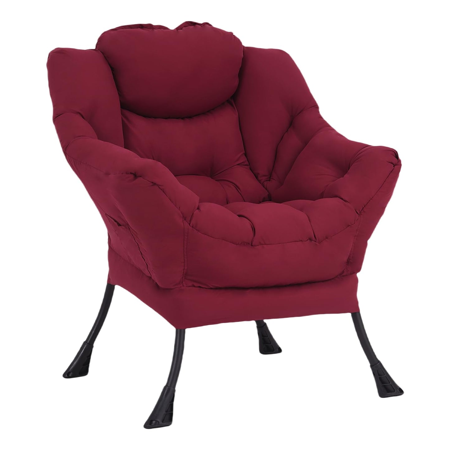 Welnow Lazy Chair for Living Room, Modern Reading Accent Chair with Armrests and a Side Pocket, Leisure Upholstered Lazy Sofa for Small Space, Bedroom, Dorm, Burgundy