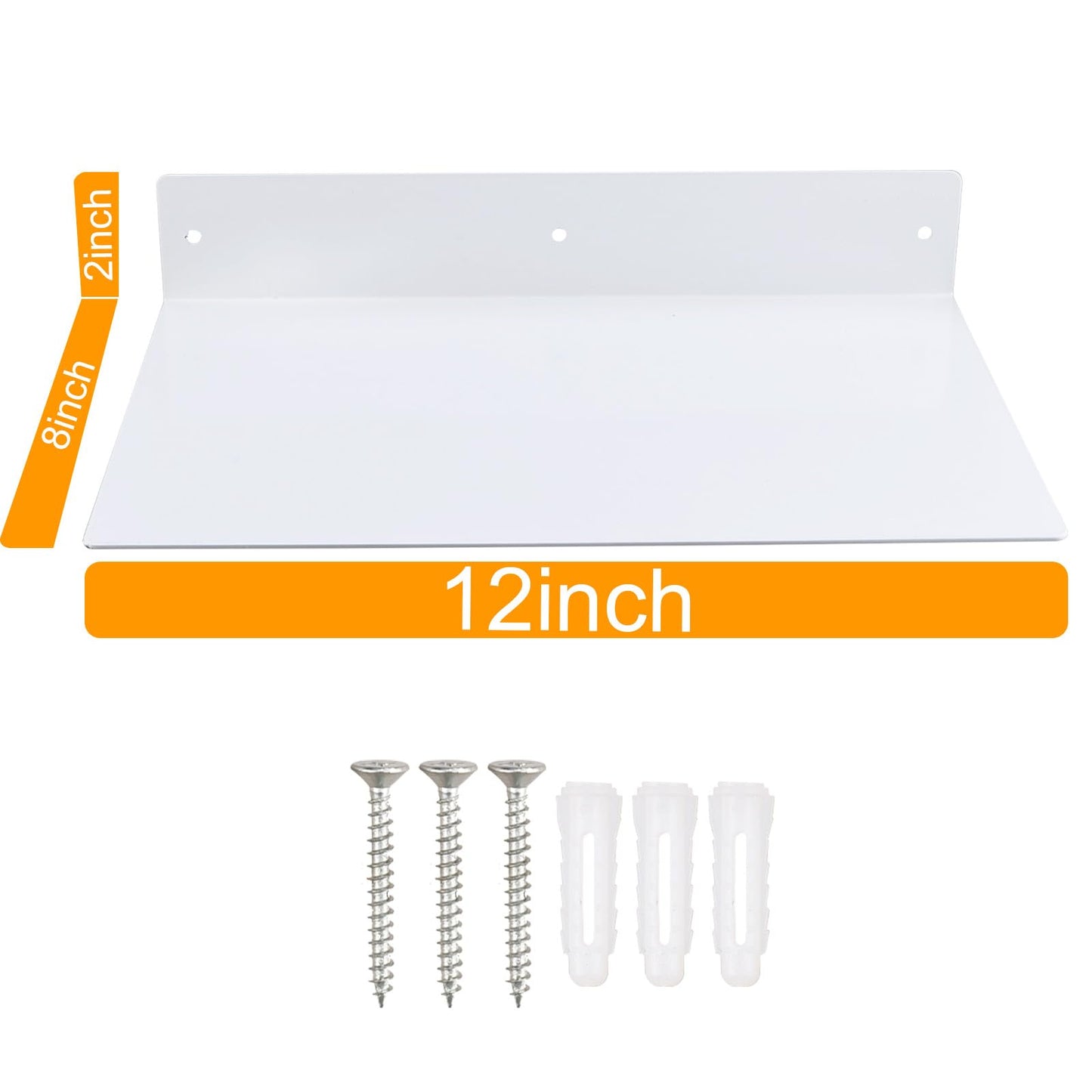 RealPlus Metal Floating Shelf Wall Mounted (12 inch x 8 inch) Heavy Duty Industrial Modern Steel Display Shelves, White (Pack of 1)