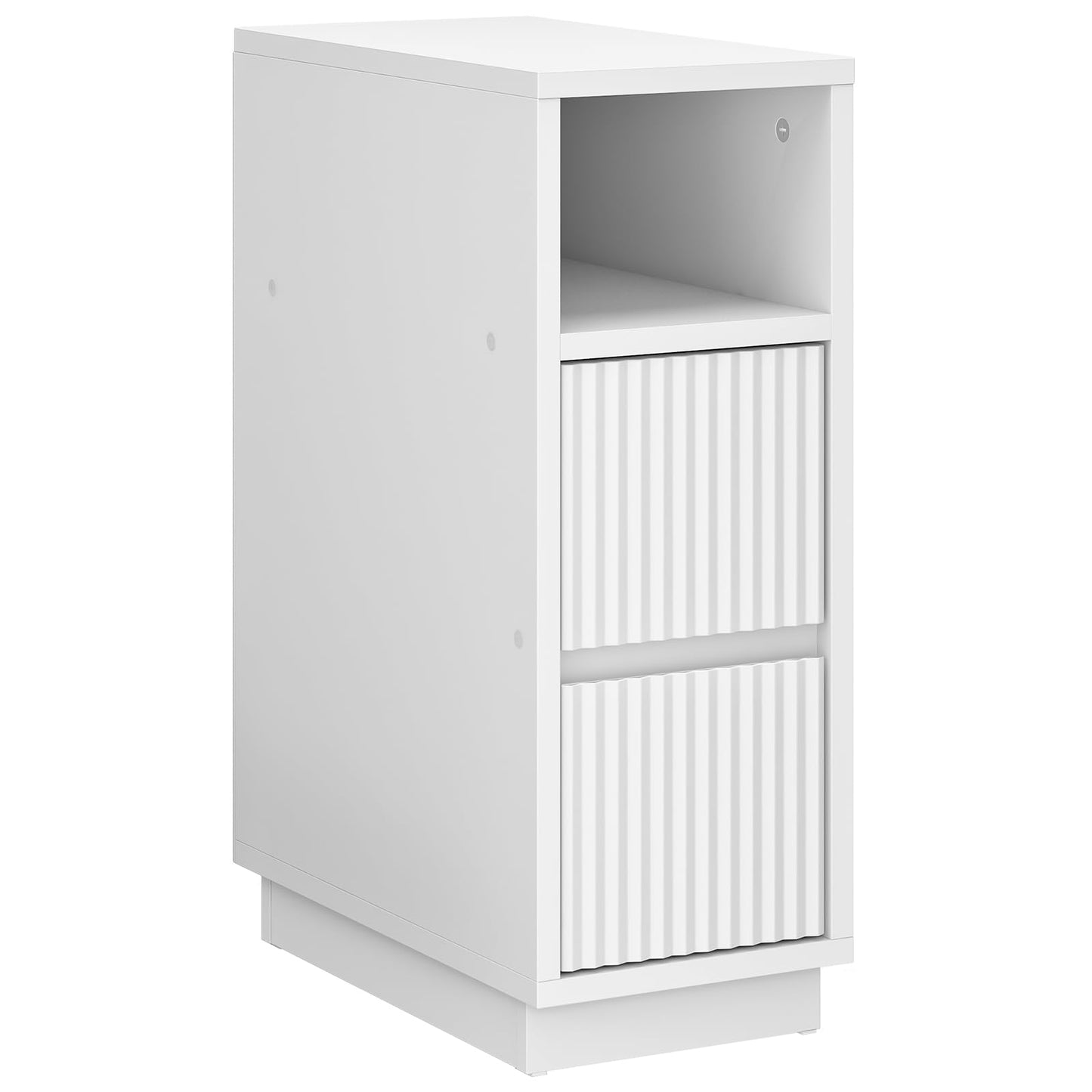 CHOEZON 8.7" Narrow Fluted Nightstand, Small Bedside Table with Drawers, Skinny Side Table, Modern Nightstand with 1 Semi-Open Shelf, Floating End Table, for Living Room, Bedroom, White MBZ12WB
