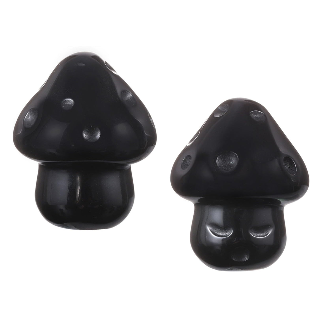 mookaitedecor Set of 2 Black Obsidian Crystal Mushroom Sculpture Hand Carved Mini Mushrooms Statue Figurine Pocket Stone for Healing Reiki Balancing Home Decor,1.14 inch