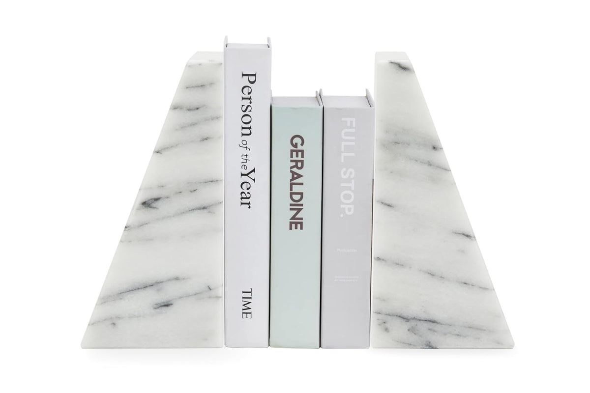 Fox Run Triangular 100% Natural Polished White Marble Bookends 4 x 3 x 6 inches