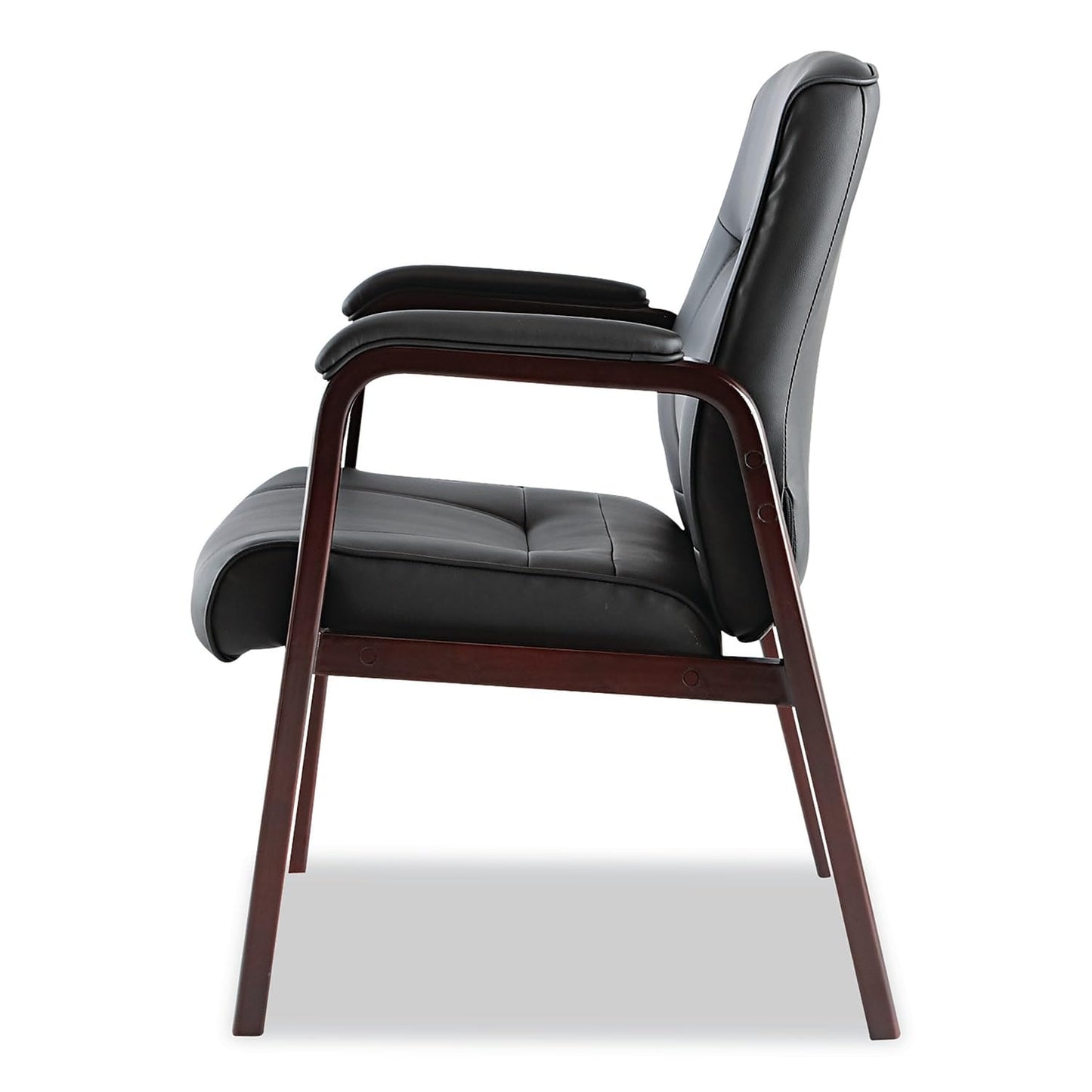 Alera MA43ALS10M Madaris Series Leather Guest Chair W/Wood Trim, Four Legs, Black/Mahogany