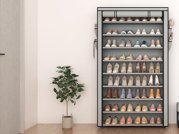 LANTEFUL Shoe Rack with Covers 10 Tier Tall Shoe Rack Organizer Large Capacity