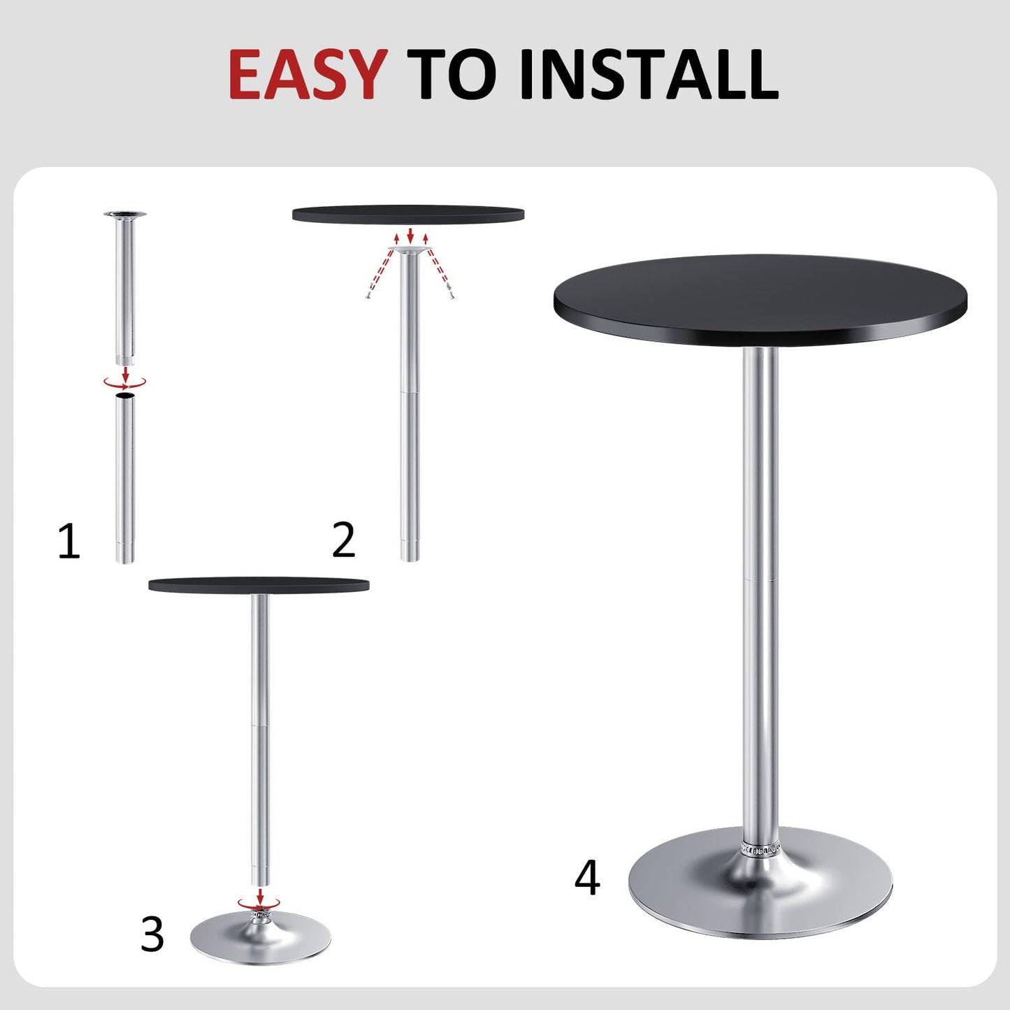 Furmax Bistro Pub Table Round Bar Height Cocktail Table for Home Bar, Small Round Bar Tables for Party, Dining Room, Living Room and Wedding, Metal Base MDF Top Obsidian, 40.6 Inch Height (1, Black-2)
