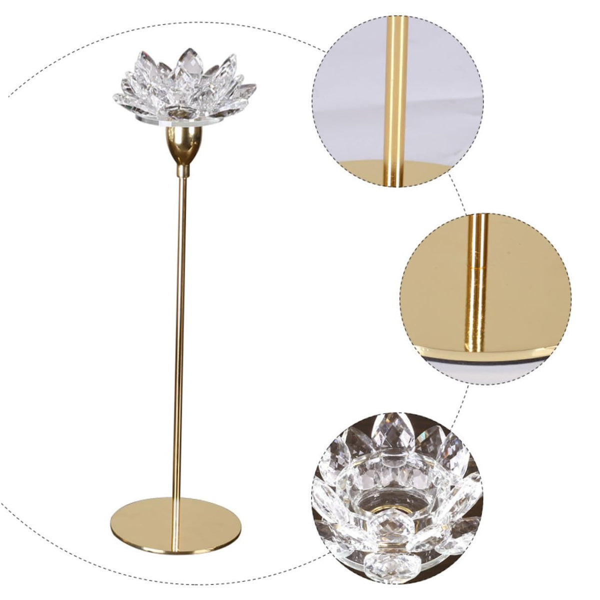NIYANGLE Modern Simple Metal Crystal Lotus Candle Holder Small Gold Candlestick Decoration for Dining Room Wedding and Romantic Home Décor