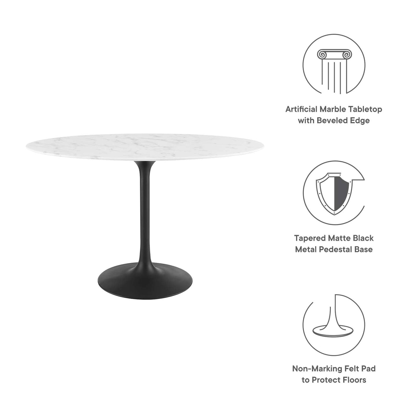 Modway Lippa 48" Oval Artificial Marble Dining Table, Black White