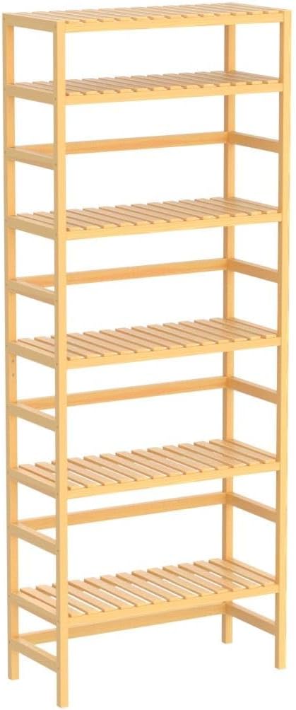 Homykic 6-Tier Bamboo Bookshelves and Bookcases, Adjustable 63.4”Tall Shallow