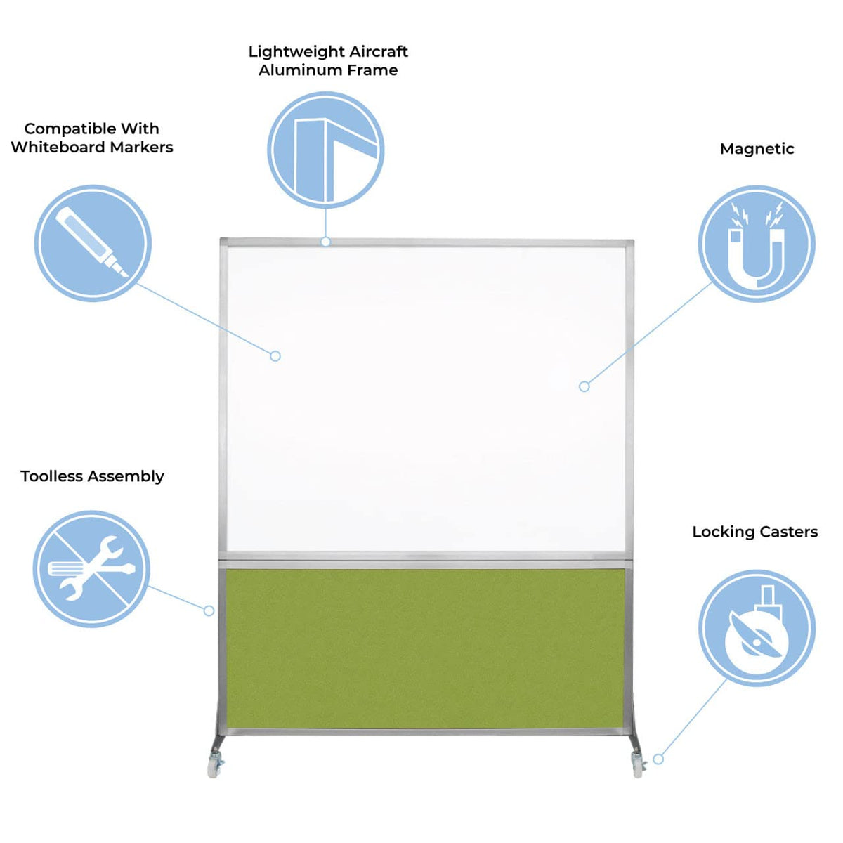 DivideWrite Mobile Whiteboard | Double Sided Dry Erase Board | Portable Office Cubicle Partition | Display for Classrooms, Conference Rooms, Meeting Areas and More | Charcoal Gray 5' Wide X 6' Tall