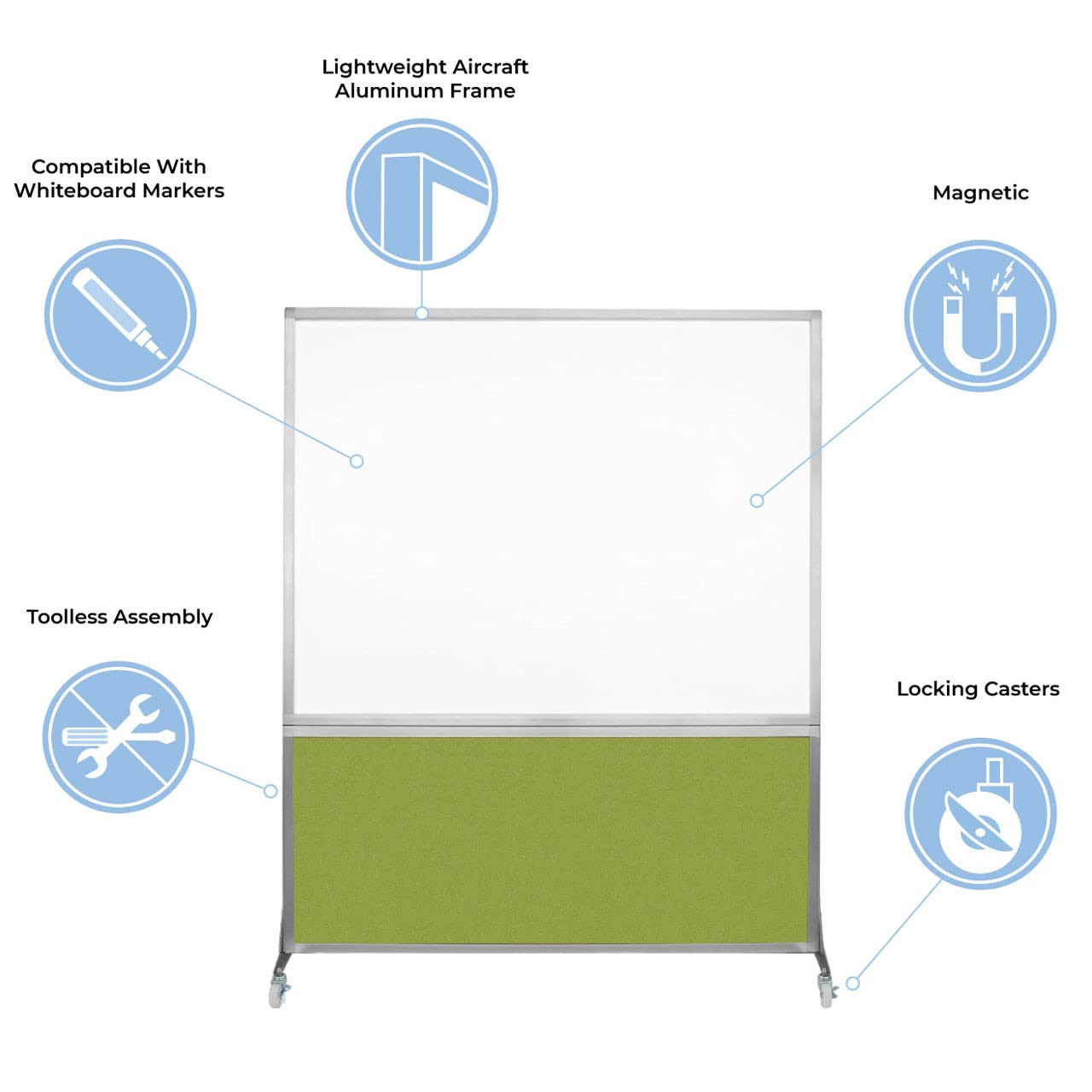 DivideWrite Mobile Whiteboard | Double Sided Dry Erase Board | Portable Office Cubicle Partition | Display for Classrooms, Conference Rooms, Meeting Areas and More | Cloud Gray 4' Wide X 6' Tall