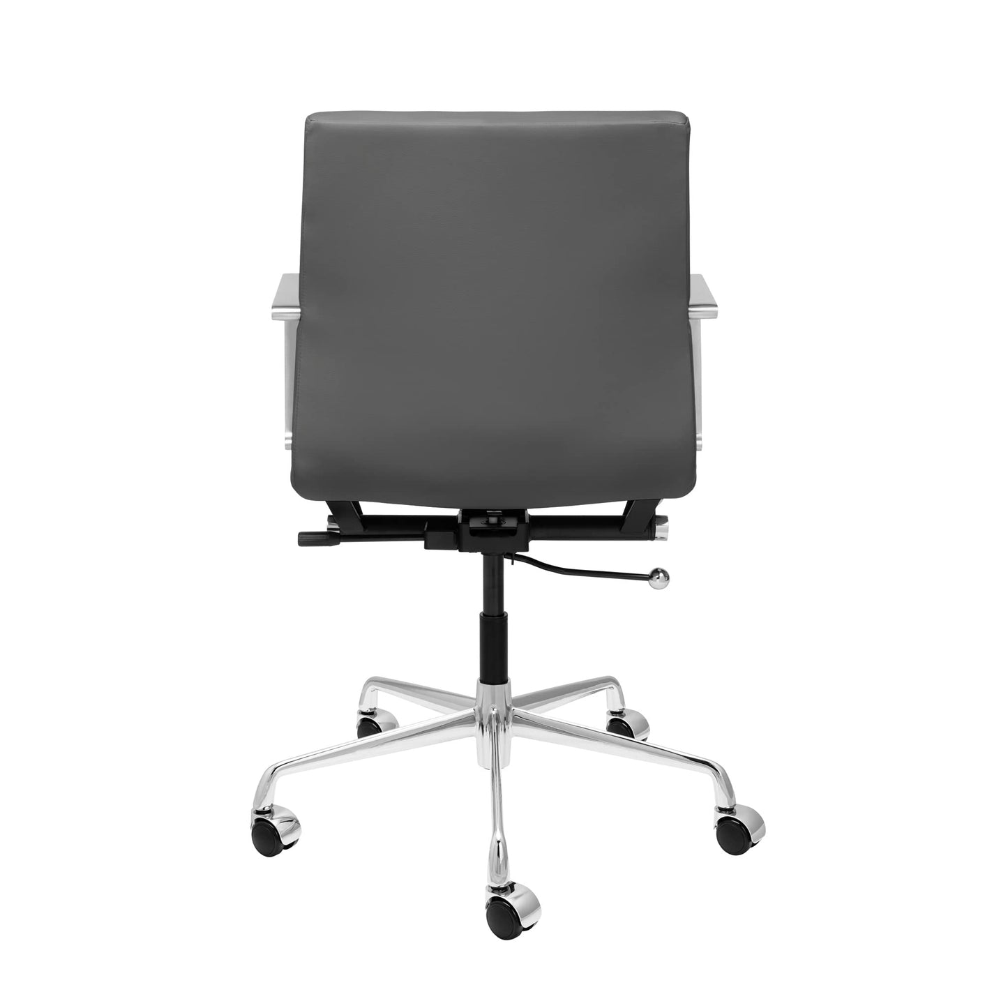 Laura Davidson Furniture SOHO II Ribbed Office Chair - Mid Back Desk Chair, Ergonomically Designed with Arm Rest & Swivel, Made of Faux Leather, Dark Grey, Computer Chair
