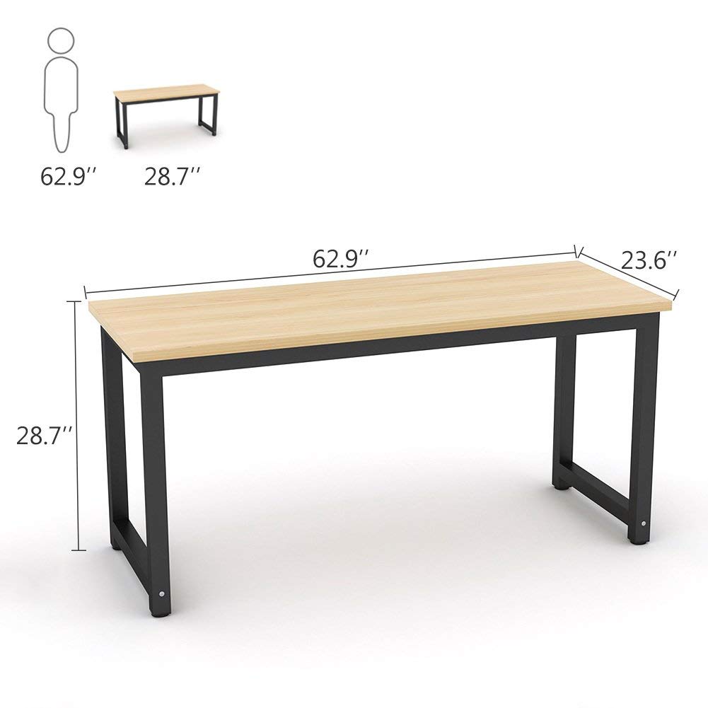 Tribesigns Computer Desk, Large Office Desk Computer Table Study Writing Desk for Home Office, Walnut + Black Leg, 63 X 23.6 inch