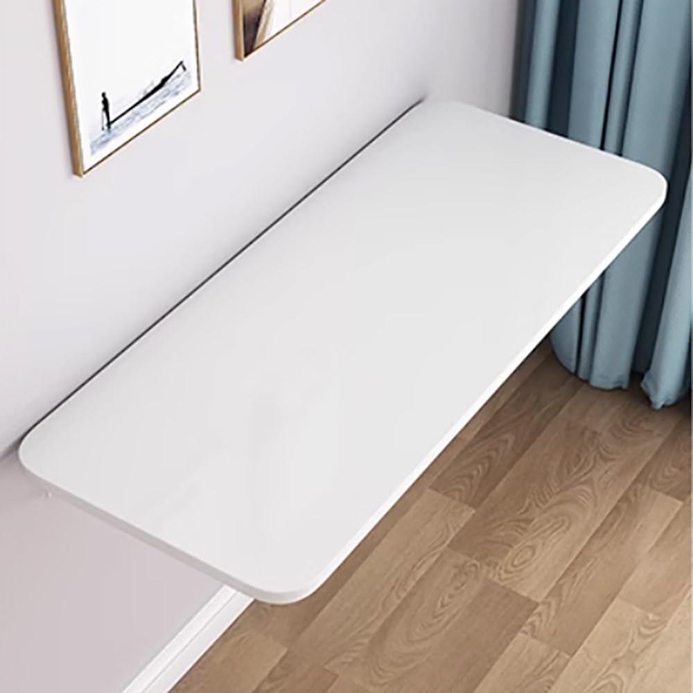 LWJQRSP Space-Saving Wall Mounted Folding Workbench Desk - 48" x 20" Collapsible Drop Leaf Table for Home Office, Laundry Room, Kitchen Bar - Stylish Murphy Desk (White)