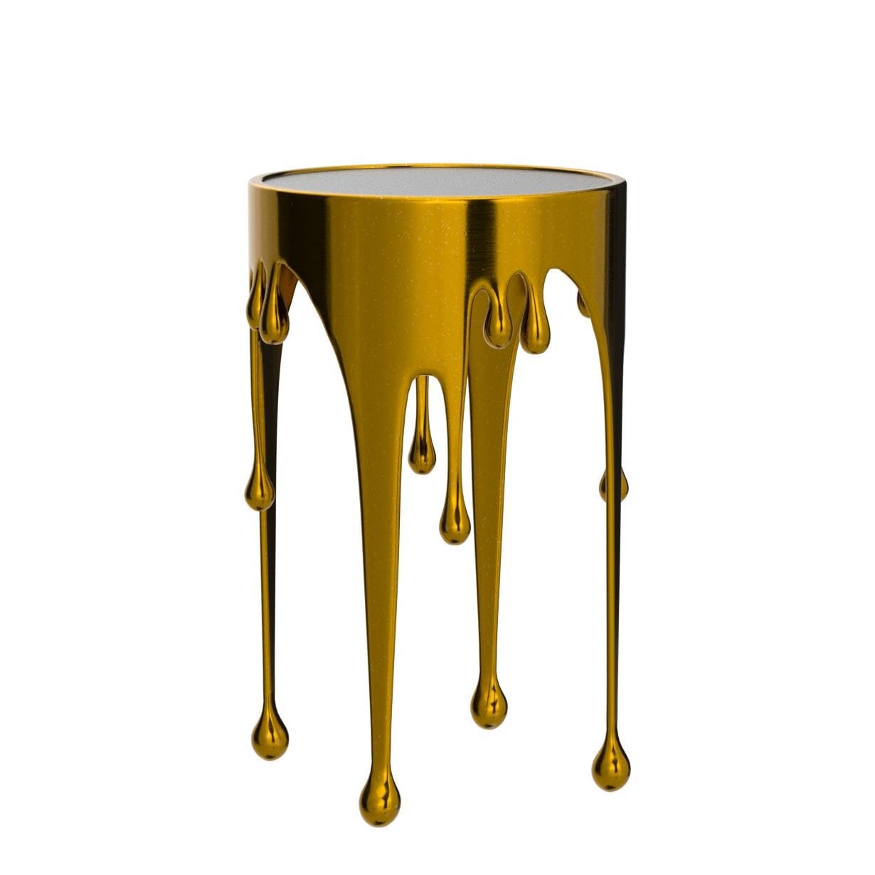 Deco 79 Aluminum Metal Abstract Melting Drip Accent Table with Melting Design and Shaded Glass Top, 16' x 16' x 25', Gold
