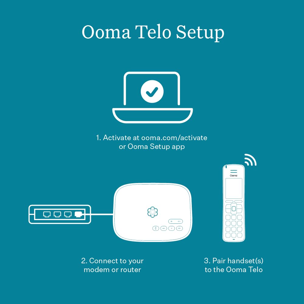 Ooma Telo VoIP with 3 HD3 Handsets Complete Home Phone System for Unlimited Nationwide Calling, Mobile App Access, and Robocall Blocking Affordable Landline Replacement