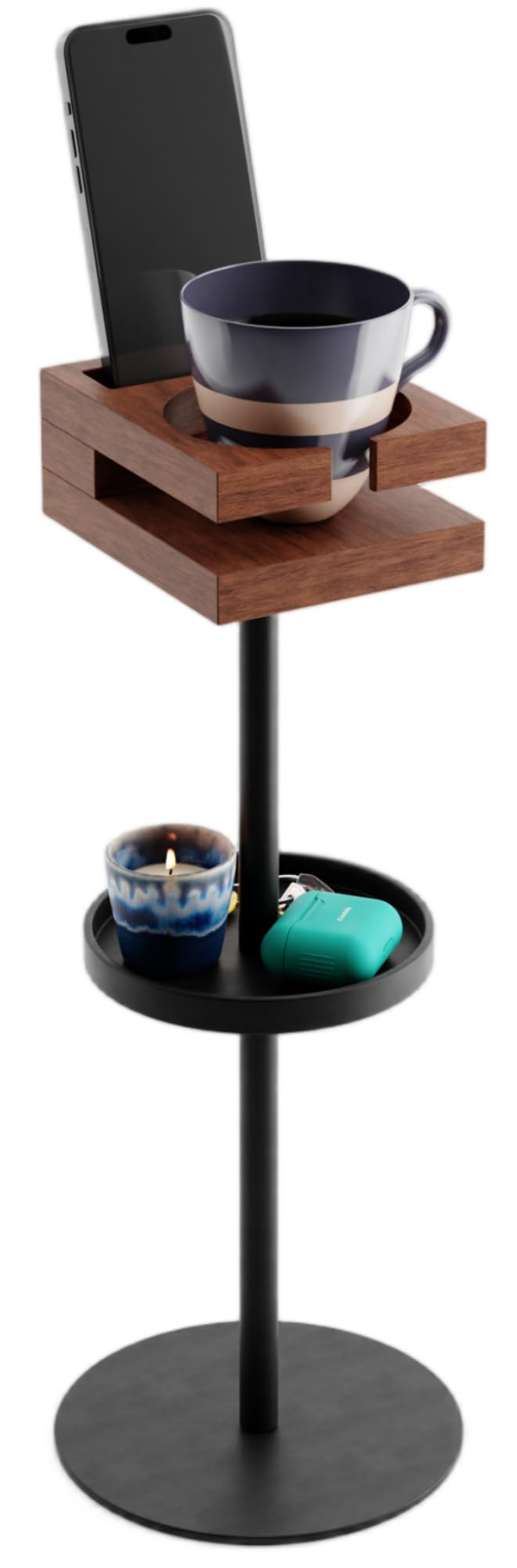 Bambrythm Drink Table for Small Spaces - Slim Pedestal Side Table with Real Wood Top & Stable Base for Coffee & Cocktails - Ideal for Tight Living Room & Bedroom Spaces (Sapele)